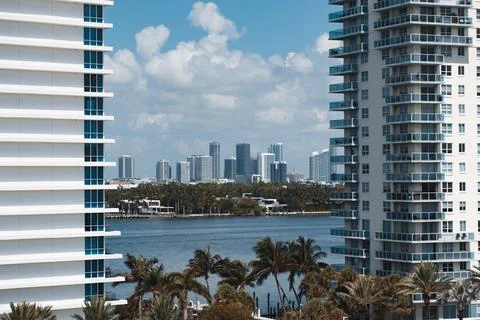 Buildings in front of ocean view. Stock Photos