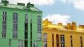 Buildings with green and yellow facades HD Footage