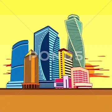 Buildings high-rise, cityscape, sunset Stock Illustration