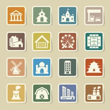 Buildings icon set Ilustración de archivo