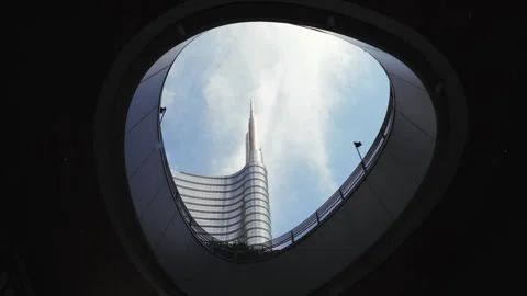 The buildings interior window offers views of the neighboring building and the Stock Footage 327796454