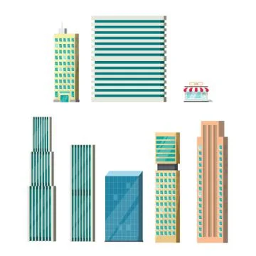Buildings isolated vector, skyscraper building facade Stock Illustration