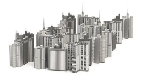 Buildings isolated on white background. 3D illustration Stock Illustration