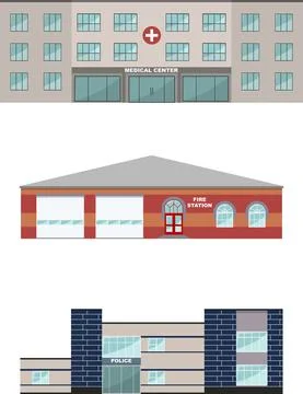 Buildings isolated on white background in flat style Illustrazione stock