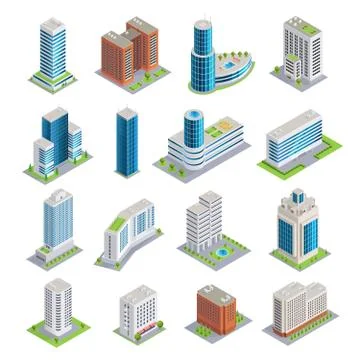 Buildings Isometric Set Ilustración de archivo