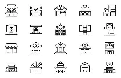Buildings line icon set. elements, stock illustration Icon, Building Exteri.. Stock Illustration