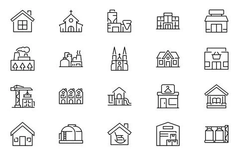 Buildings line icon set. elements, stock illustration Icon, Building Exteri.. Stock Illustration