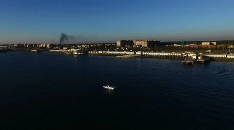 Buildings lining the beach. Aerial drone video. N Stock Footage 64739331