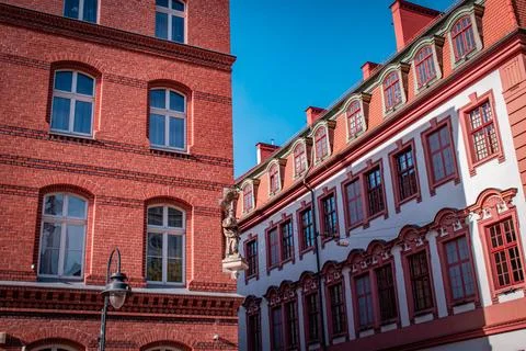Buildings made of red bricks 스톡 사진