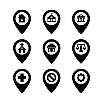 Buildings map pins Stock Illustration