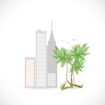 Buildings with Palm Trees Stock Illustration
