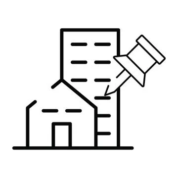 Buildings with paper note pin Ilustración de archivo