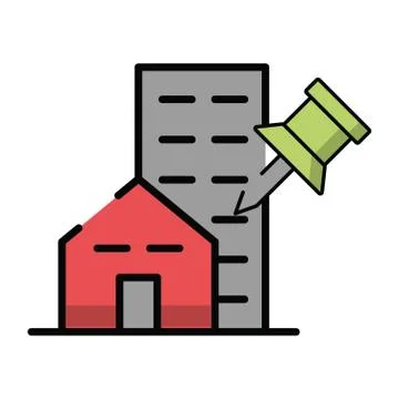 Buildings with paper note pin Stock Illustration