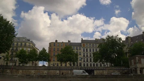 Buildings of Paris from the a Boat Stock Footage 95852007