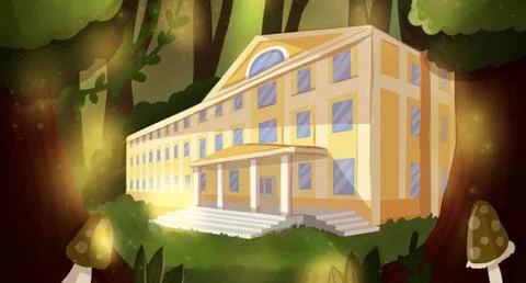 Buildings in perspective with trees. Home, work office and building . Stock Illustration