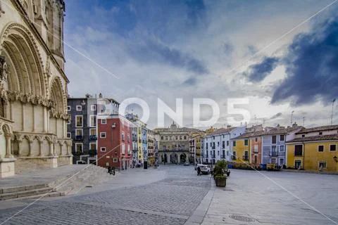 The buildings in the Plaza Mayor square of the city of Cuenca Stock Photos
