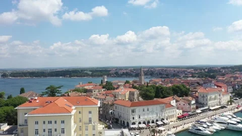 Buildings in Porec as seen from a drone Stock Footage 249989970