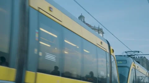 Buildings reflected on a moving train window. Stock Footage 327687216