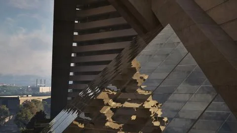 A building's reflection in the windows of another building Ilustración de archivo