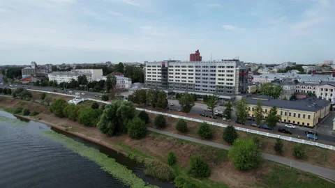 Buildings, river and bridge Stock Footage 219769642