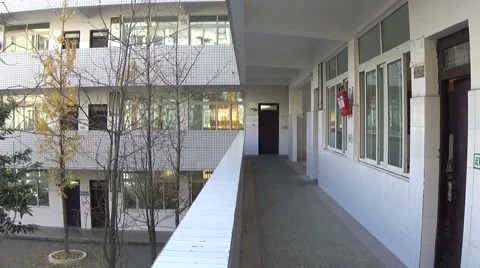 Buildings in a school, with long empty hallways Stock Footage 45191165