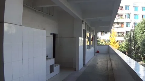 Buildings in a school, with long empty hallways Stock Footage 45191854