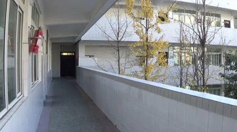 Buildings in a school, with long empty hallways Stock Footage 45192462