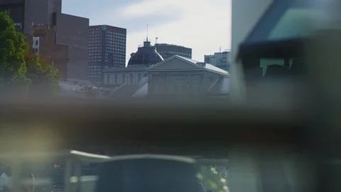 Buildings seen behind a railing Stock Footage 99918301