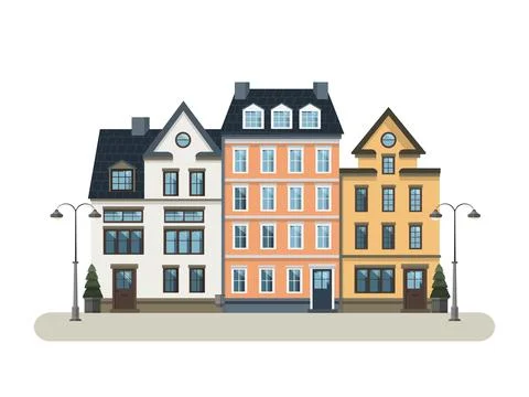 Buildings set on a cityscape background Stock Illustration