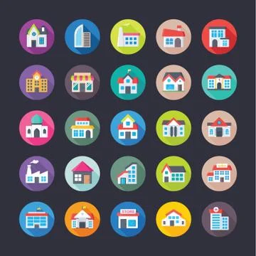Buildings Set of Flat Icons Stock Illustration