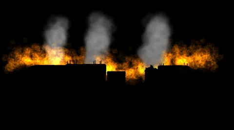 Buildings Silhouetted   by Fire:  Looping Stock Footage 36072076