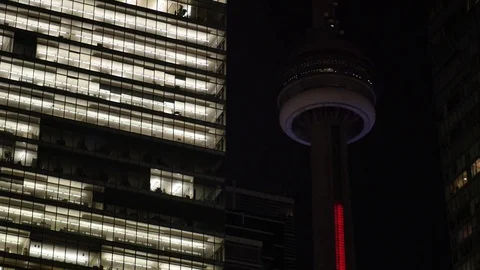Buildings in the sky at night time Stock Footage 74083094