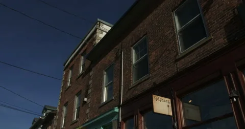 Buildings in small street in Elora, Canada Stock Footage 49912341