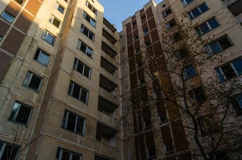 Buildings on the square in Pripyati Foto stock