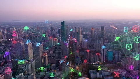 Buildings with Tech HUD Video stock 296158533