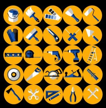 Buildings tools icons set. Flat design symbols. Stock Illustration