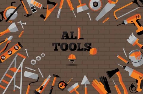 Buildings tools icons set. Flat design symbols. Stock Illustration