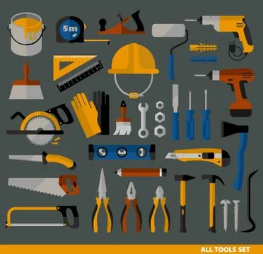 Buildings tools icons set. Flat design symbols. Stock Illustration
