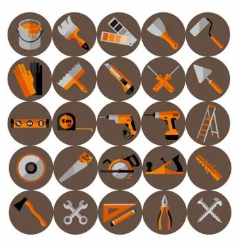 Buildings tools icons set. Flat design symbols. Stock Illustration