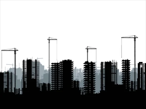 Buildings under construction and building cranes Stock Footage 80053343