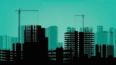 Buildings under construction and building cranes. Ilustración de archivo