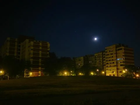 Buildings Under Moonlight Stock Photos