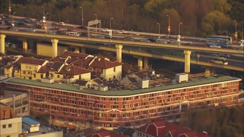 Buildings under the viaduct Stock Footage 234494796