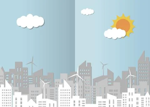 Buildings with windmill Stock Illustration