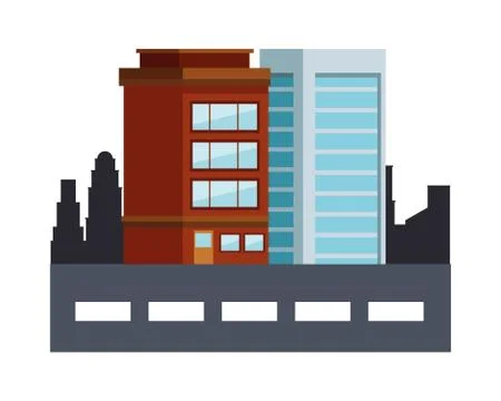 Buildings with windows in the road Ilustración de archivo