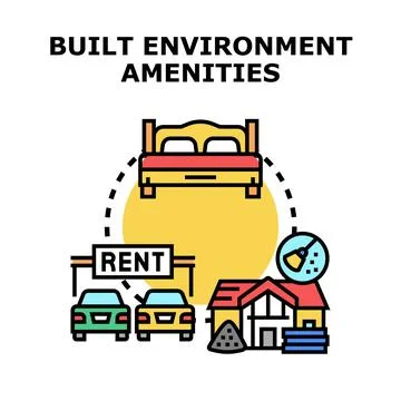 Built environment amenities concept with infrastructure housing Stock Illustration