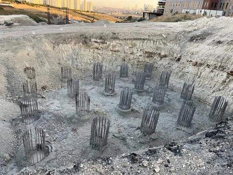 Built foundation on construction area Stock Photos