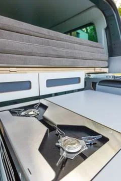Built-in kitchen in a van Stock Photos