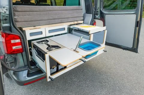 Built-in kitchen in a van Stock Photos