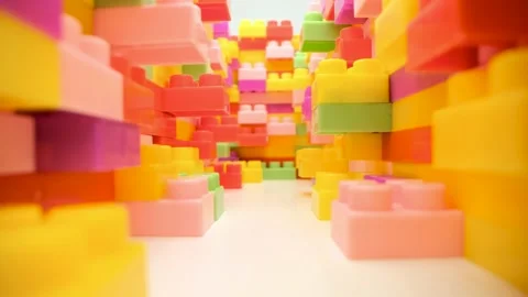 A built wall of toy brick blocks Stock Footage 155465708